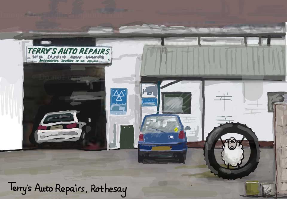 When Colin the Sheep visited Terry's Auto Repairs