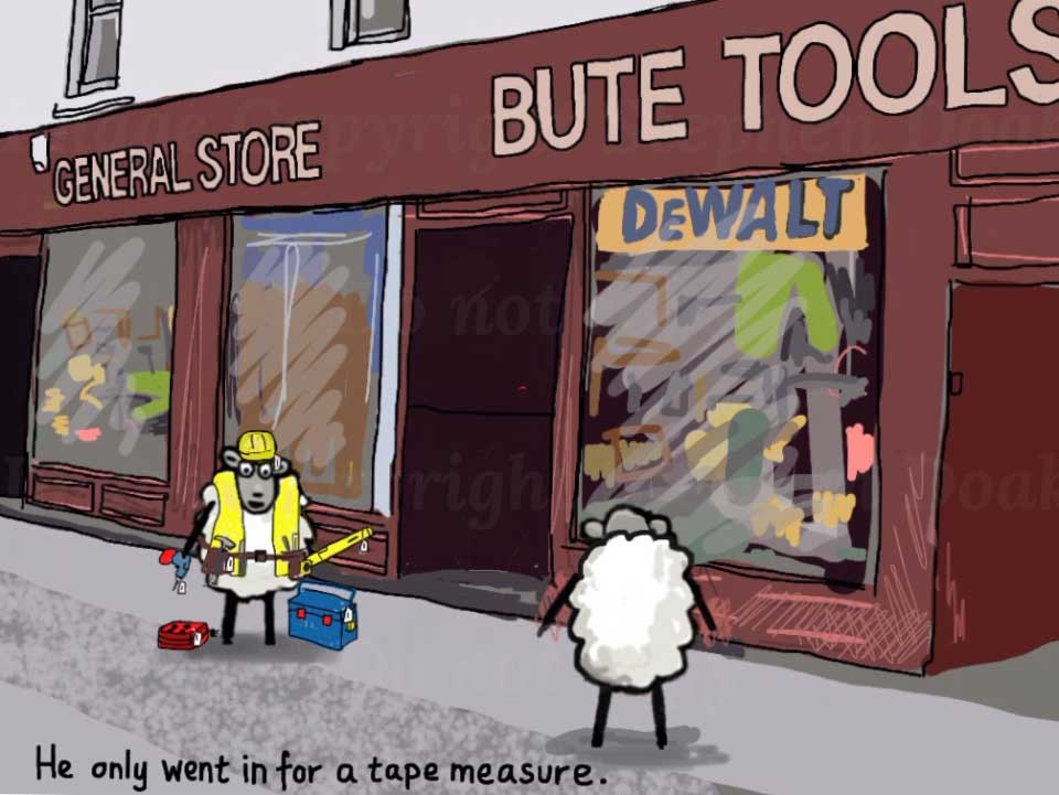 When Colin the Sheep visited Bute Tools