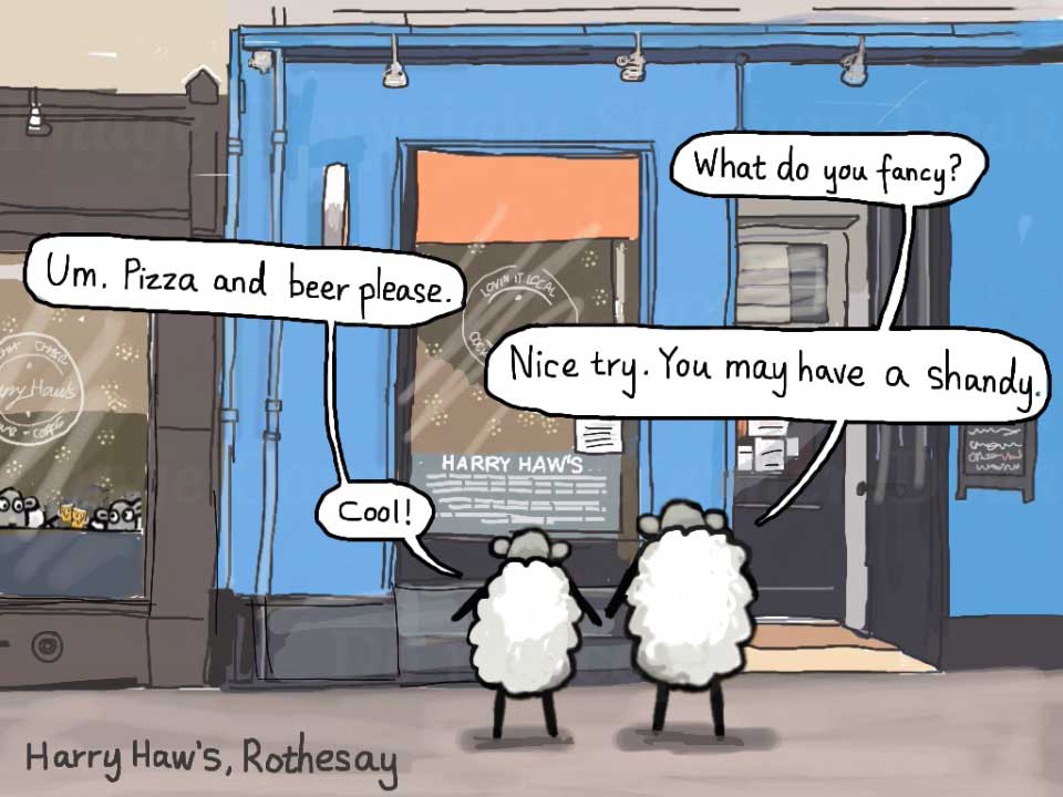 Colin the sheep visits Harry Haw's