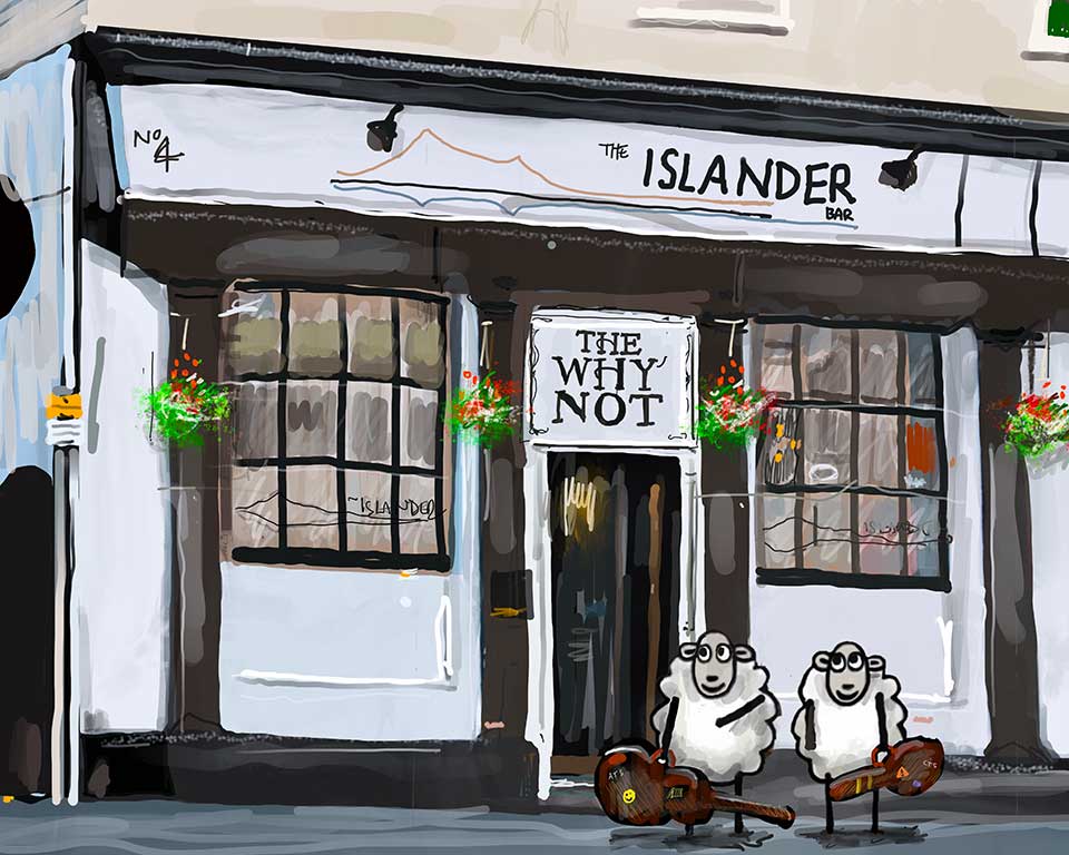 Picture of Colin the Sheep visiting The Islander Bar in Rothesay Isle of Bute